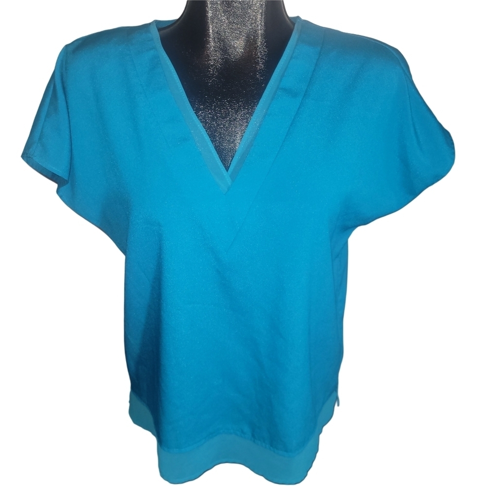 DKNY Teal Short Sleeve Faux Layered Top S